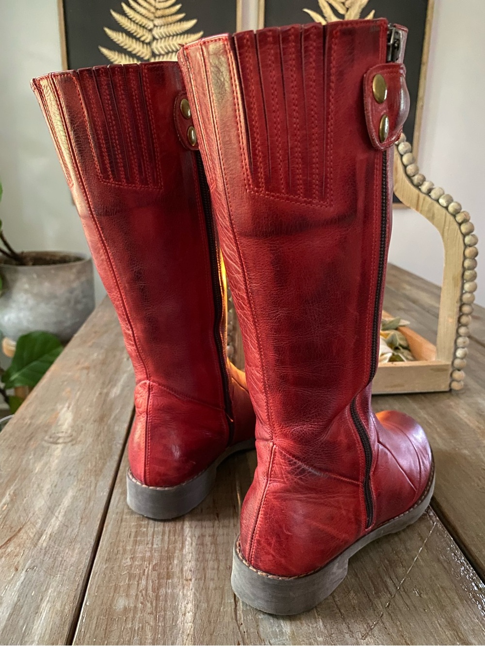 Jafa 2040 Boho Handmade in Israel Tall Leather Boots Womens 39 US 8.5-9 Ruby Red - Picture 7 of 16